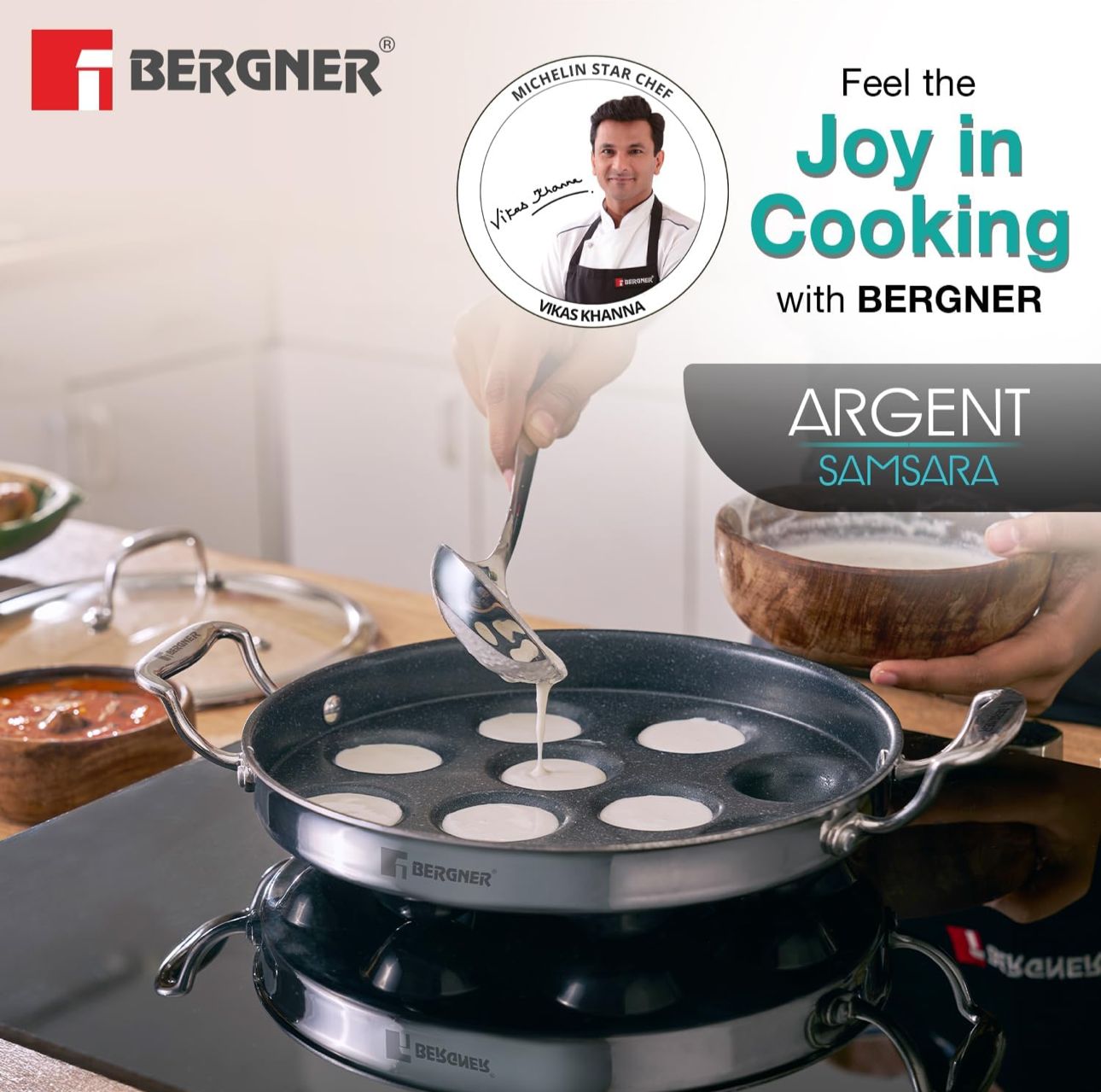 Argent Samsara Tri-Ply Stainless Steel Round Paniyarakkal with 11 Pits (25cm Diameter) - Induction Bottom