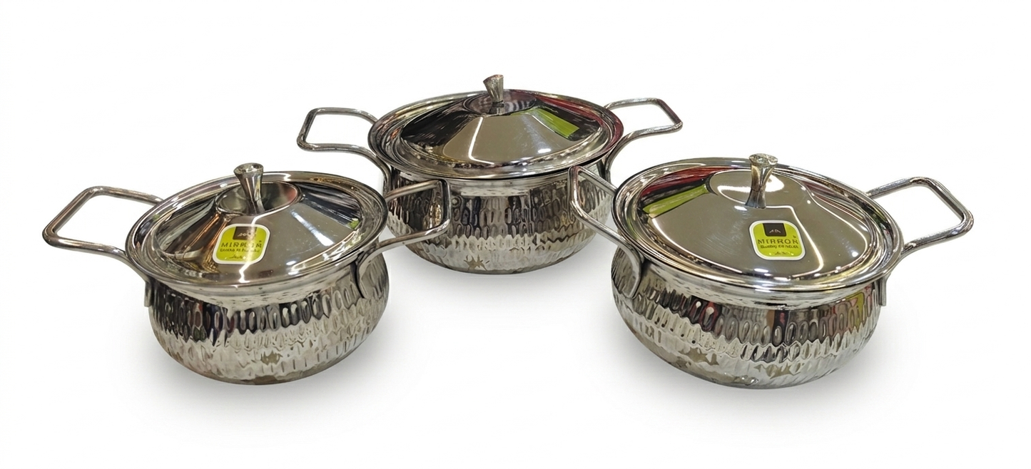 51pc 100% pure stainless steel dinner set| brand_Mirror | hammered