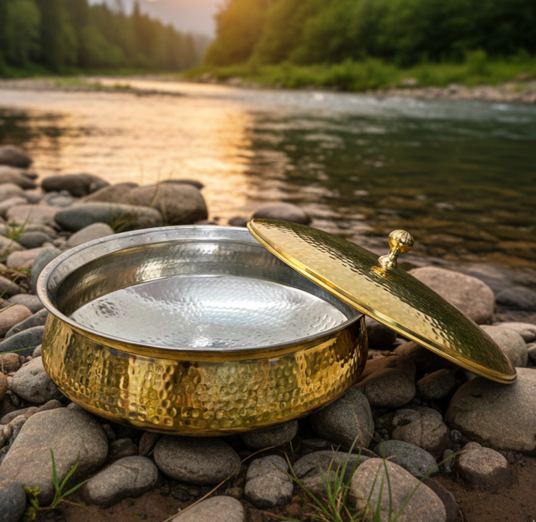 Pure Brass Lagaan with Lid | Traditional cooking and serving