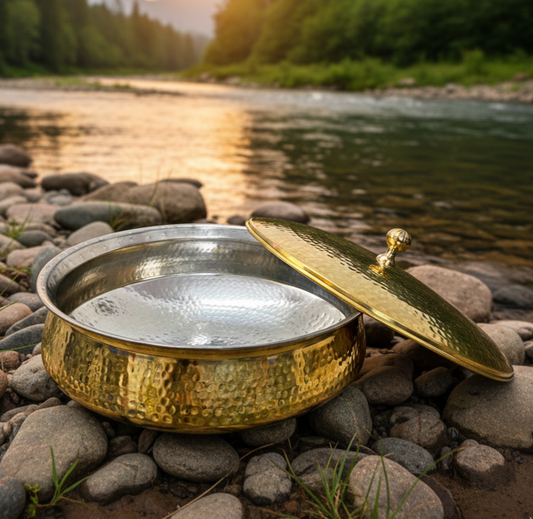 Pure Brass Lagaan with Lid | Traditional cooking and serving