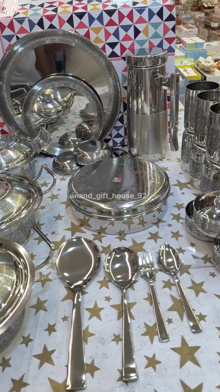 Lily etching 63pc steel Dinner set fully embroided