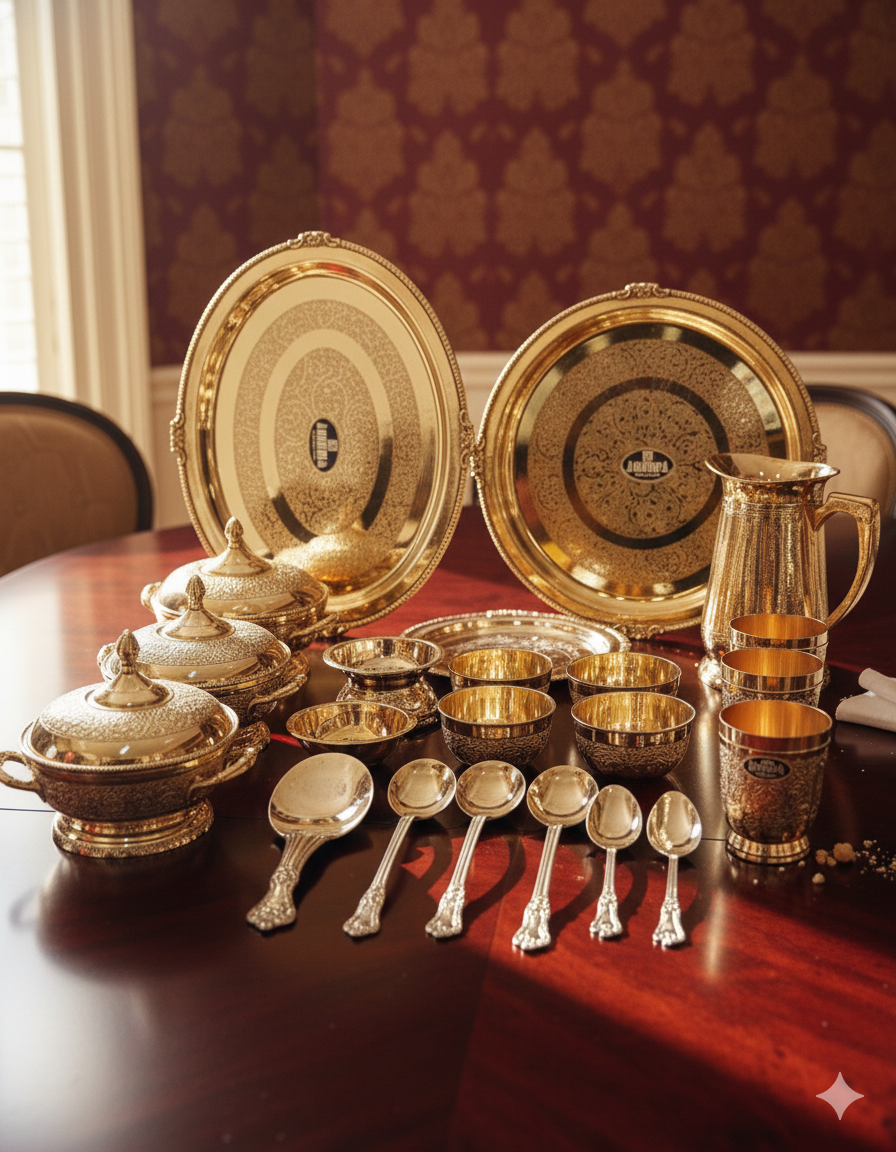 Ambika 51pcs pure Brass Dinner Set.