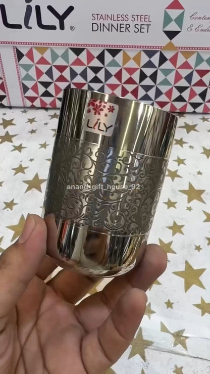 Lily etching 63pc steel Dinner set fully embroided