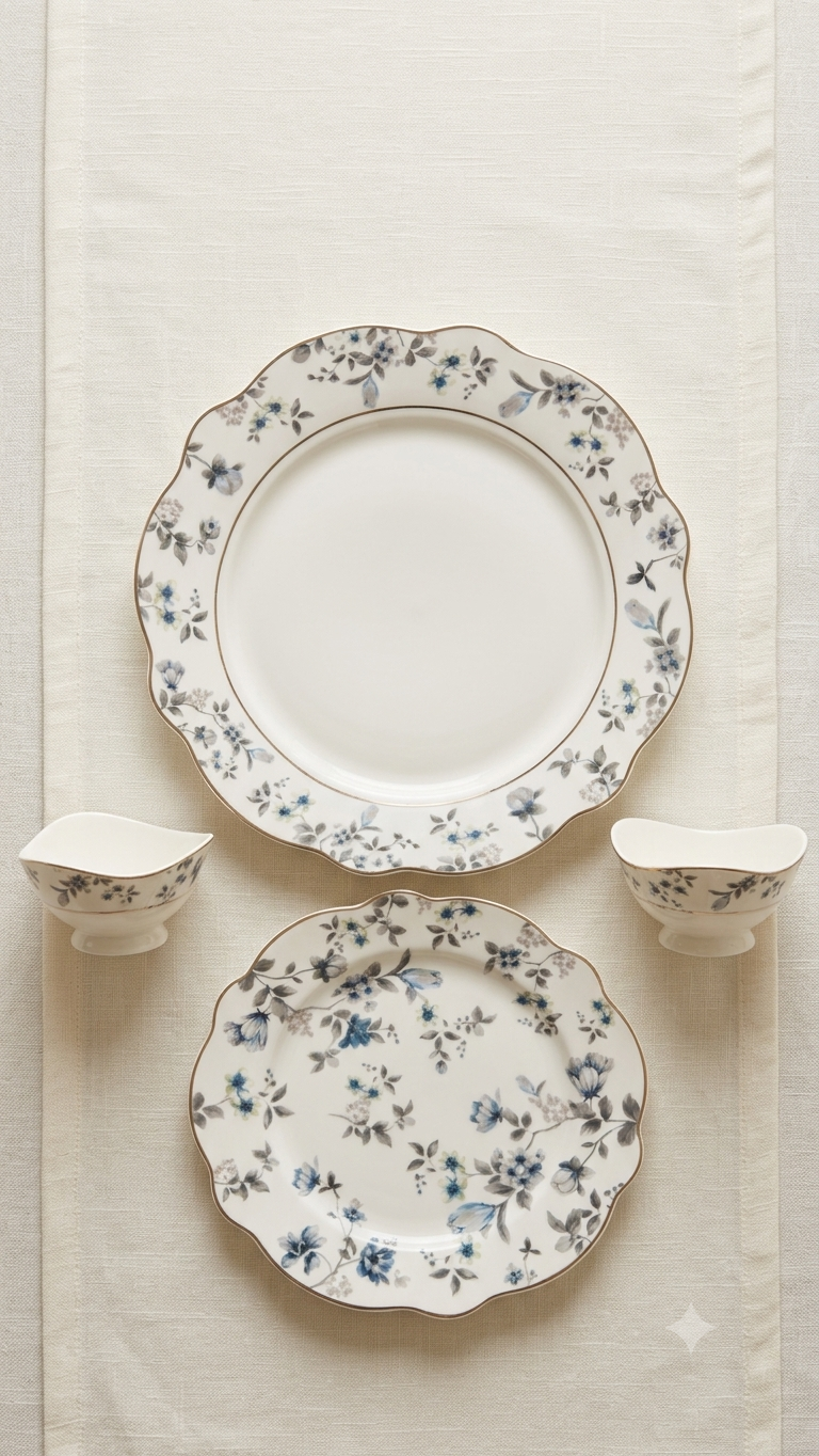 Royal Blue Floral Ceramic Dinnerware Set | 9-Piece Premium Crockery