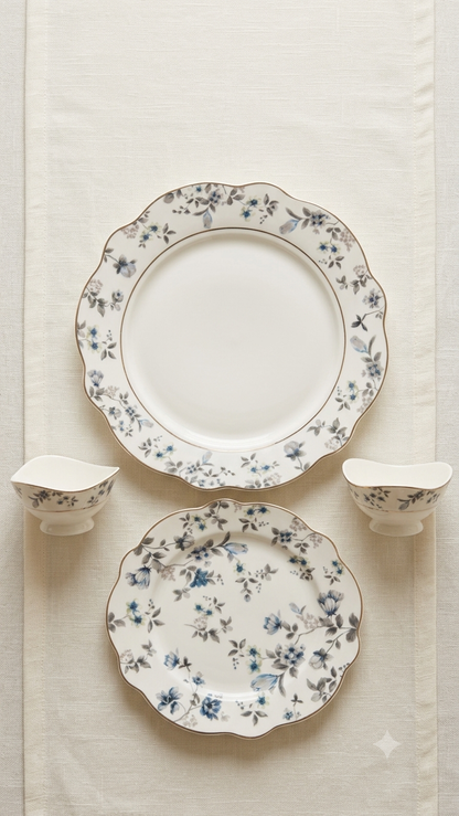 Royal Blue Floral Ceramic Dinnerware Set | 9-Piece Premium Crockery