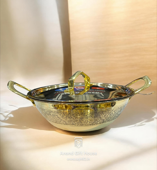 Pure brass Kadhai with etching work
