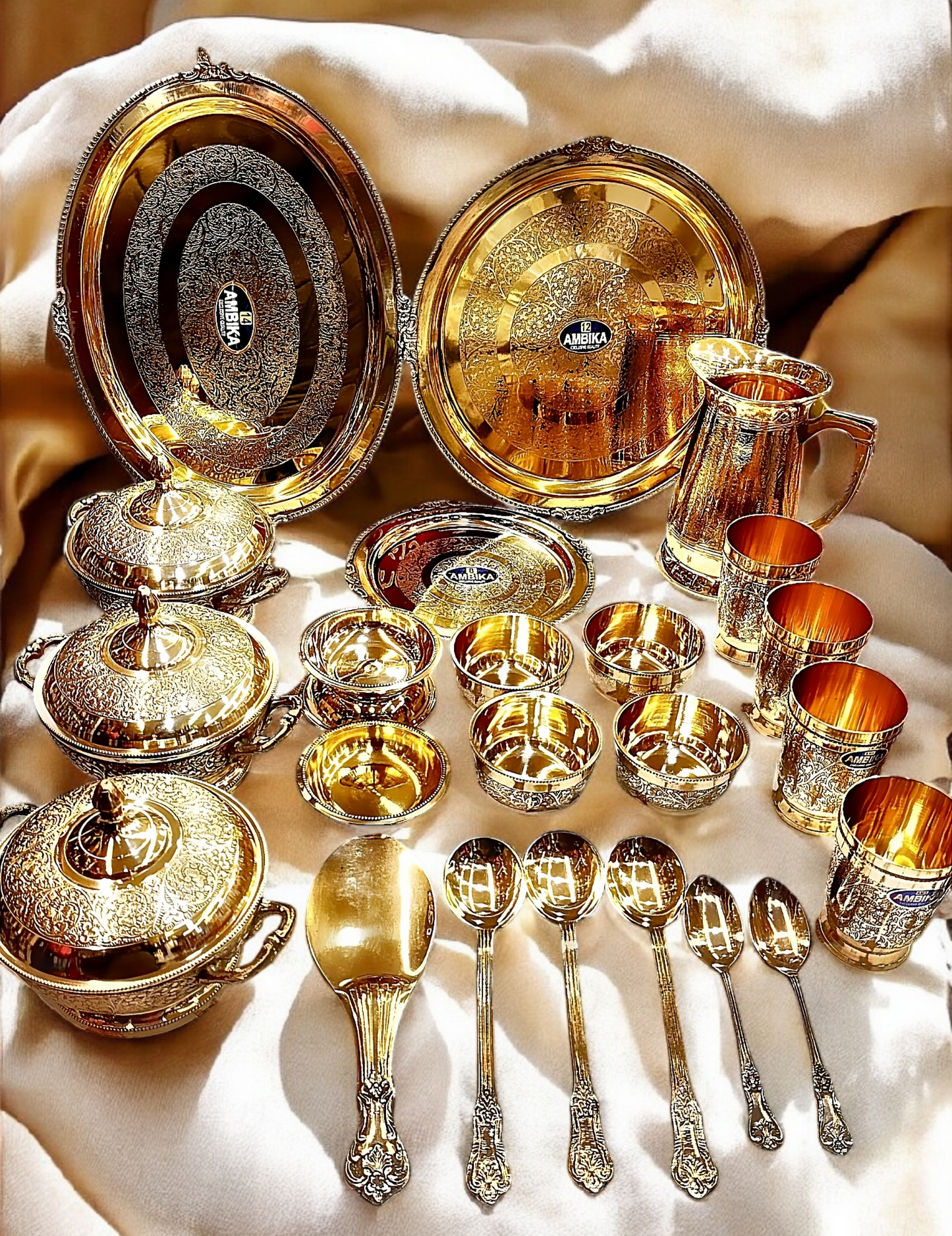 Ambika 51pcs pure Brass Dinner Set.