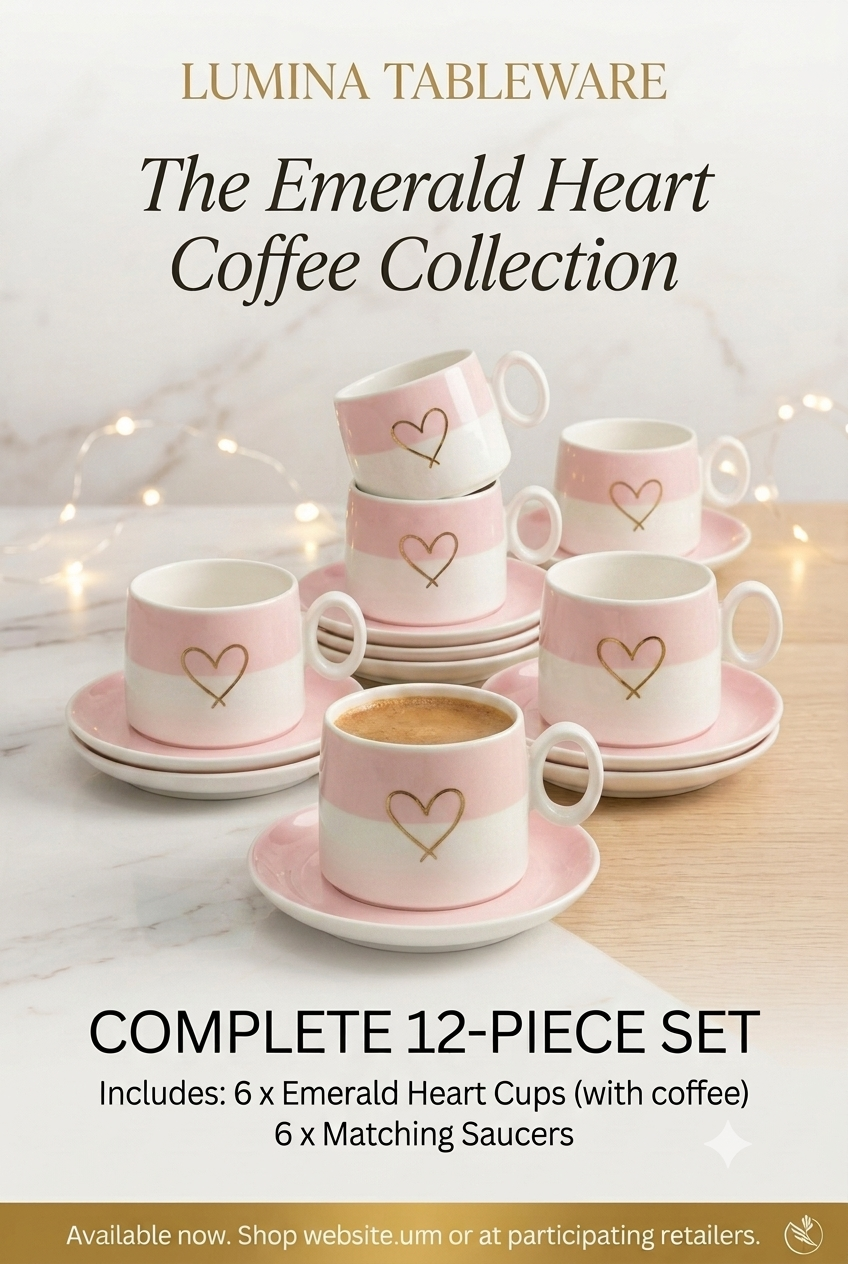 Premium Ceramic Cup-Saucer Set (6 Cups & 6 Saucers, Mint Green and Pink)