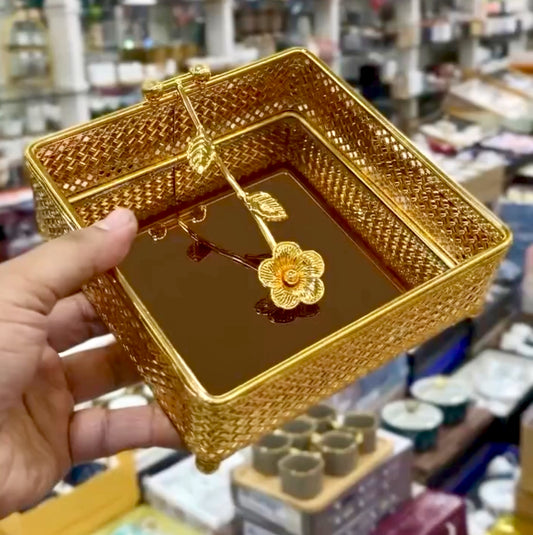 Napkin/Tissue holder Golden Coated with glass base.