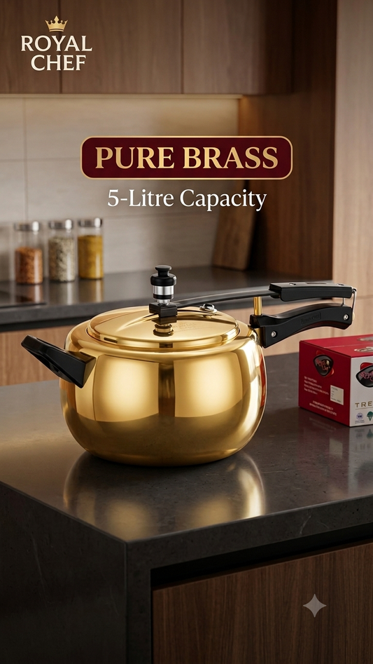 Royal Chef Pure Brass Pressure Cooker (Tin Lined / Kalai Coated) – 3L & 5L