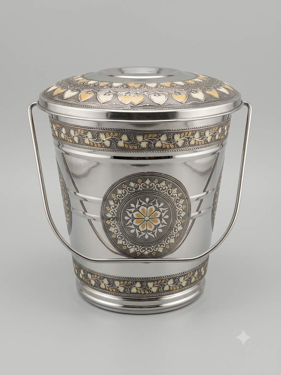 EXPO 100% Pure Stainless Steel decorative Balti Set with Permanent Antique Work (Sizes 10, 12, 14) or Pack of 3