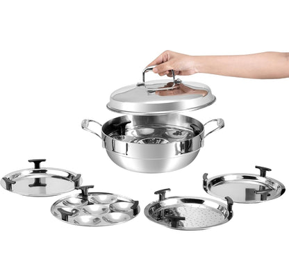Vinod Platinum Triply Stainless Steel Multi kadai- Idli, Dhokla, Patra, Momo, Modak, steamer