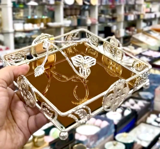 Napkin/Tissue holder Silver Coated with glass base.