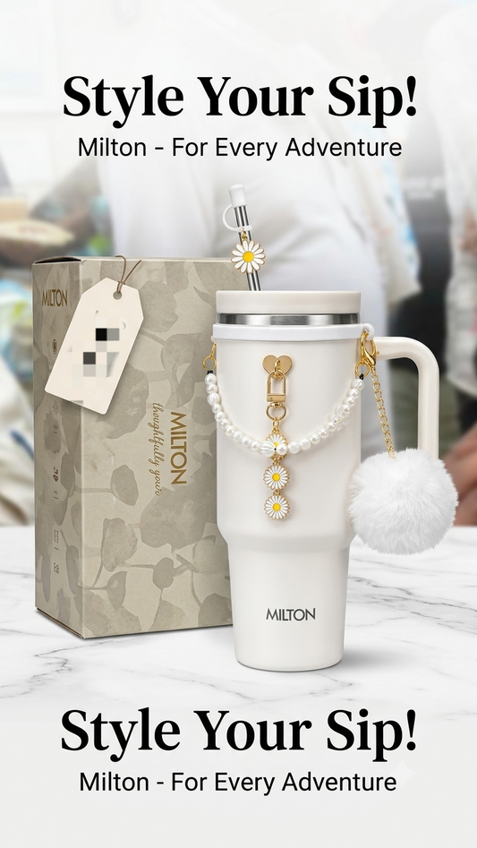 Milton Insulated Tumbler Set with Pearl & Flower Accessories (White, Stainless Steel)