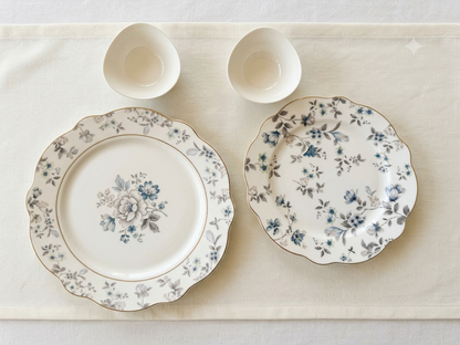Royal Blue Floral Ceramic Dinnerware Set | 9-Piece Premium Crockery