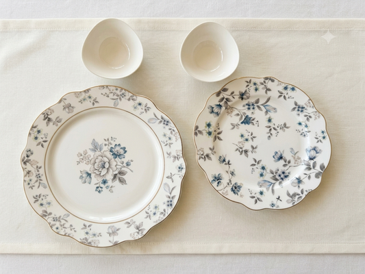Royal Blue Floral Ceramic Dinnerware Set | 9-Piece Premium Crockery