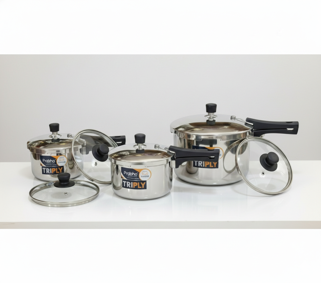 Prabha Triply pressure cooker 3pc set (1.5L, 3L, 5L)