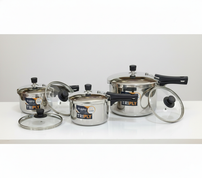Prabha Triply pressure cooker 3pc set (1.5L, 3L, 5L)