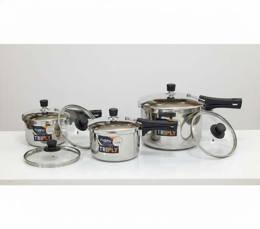 Prabha Triply pressure cooker 3pc set (1.5L, 3L, 5L)