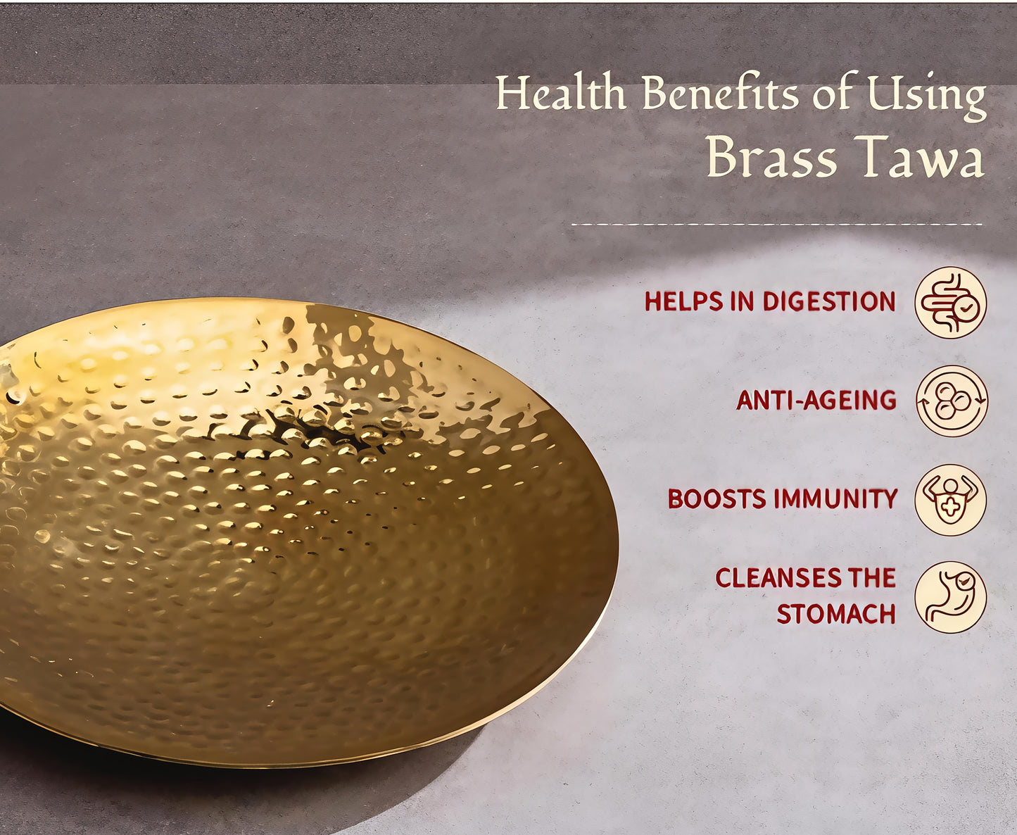 Brass Roti Tawa 26cm Non-Toxic | Teflon Free | for Rotis with Brass Handle