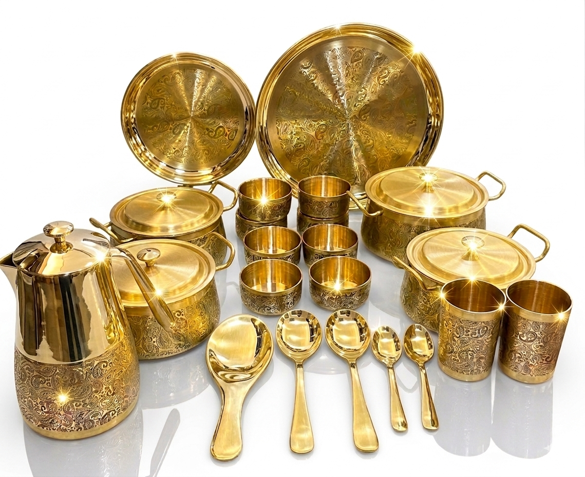 Lily Good Luck Pure Brass Dinner Set of 51 pcs
