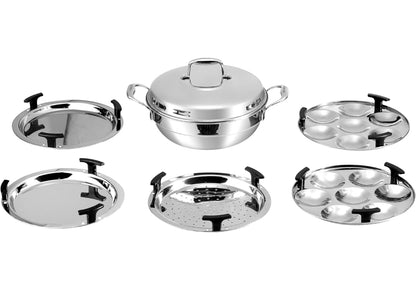 Vinod Platinum Triply Stainless Steel Multi kadai- Idli, Dhokla, Patra, Momo, Modak, steamer