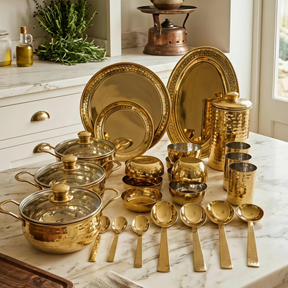 Luxury 51-Piece PVD Gold Hammered Stainless Steel  Ramson Dinnerware Set