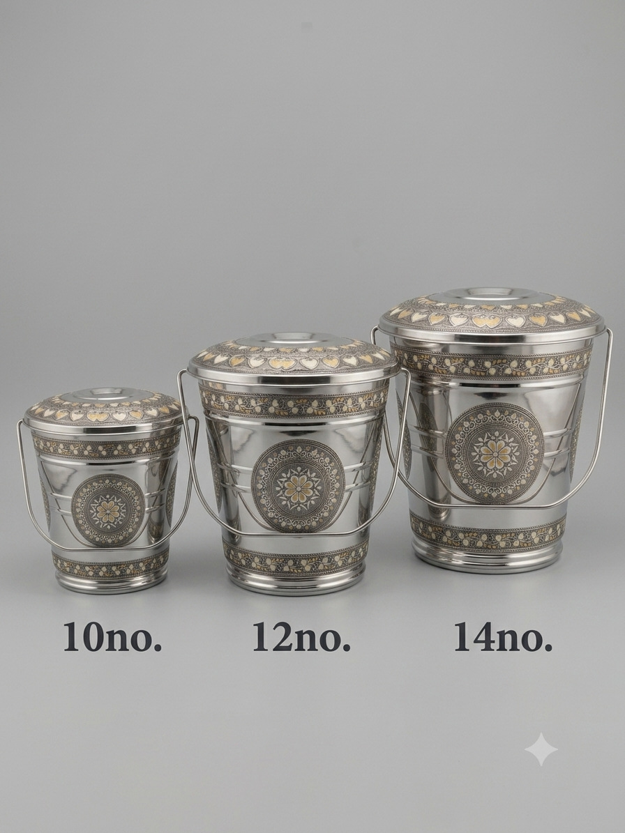EXPO 100% Pure Stainless Steel decorative Balti Set with Permanent Antique Work (Sizes 10, 12, 14) or Pack of 3