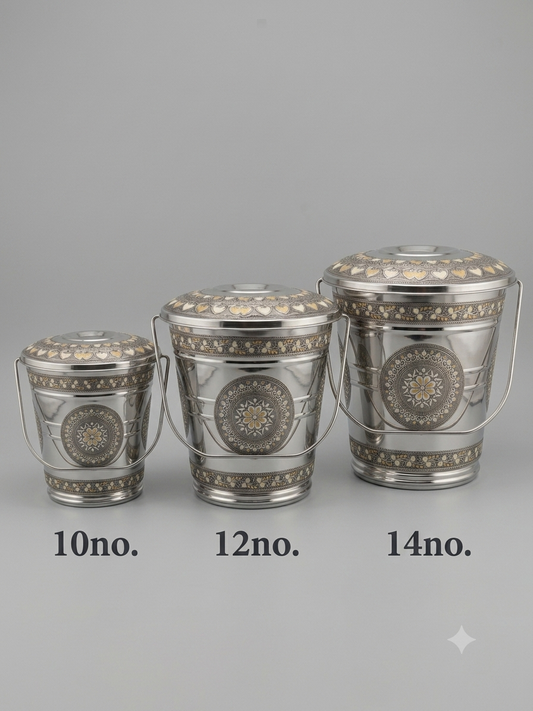 EXPO 100% Pure Stainless Steel decorative Balti Set with Permanent Antique Work (Sizes 10, 12, 14) or Pack of 3