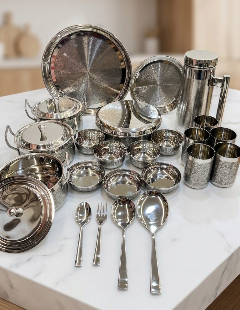 63pc 100% pure stainless steel LILY 'Good Luck' dinner set