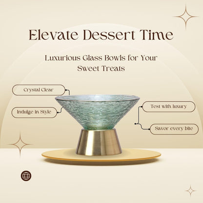 Hi-Lux Premium Green Glass Dessert Bowl Set – 6 Bowls with 6 golden Spoons