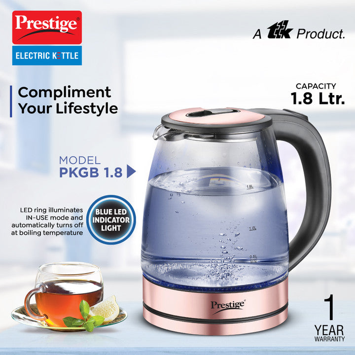 Prestige PKGB 1.8 Litre Electric Glass Kettle | Borosilicate Glass | Concealed Element | Cool Touch Handle