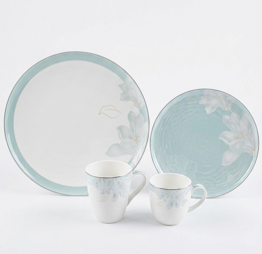 Lemon tree - Floral Ceramic Sip & Serve Essentials - Set Of 4 Mugs, 6 coffee & (6+1) Snack Plates
