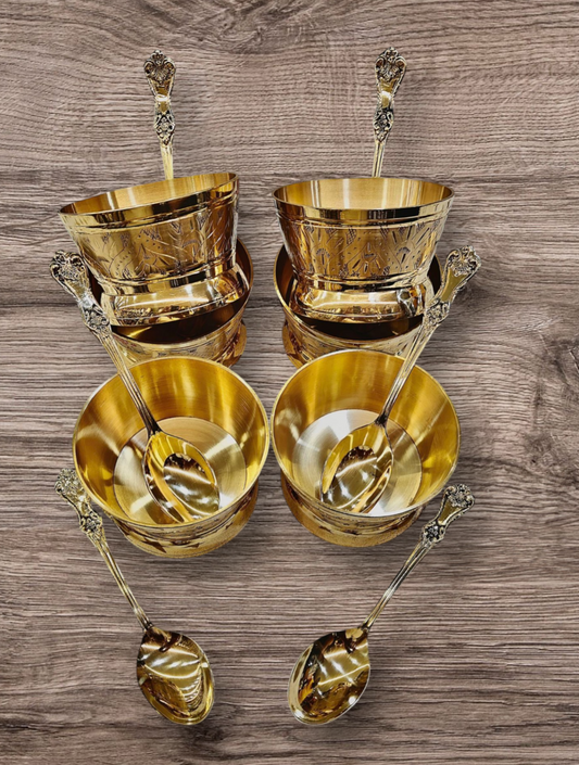 Heritage Brass Dessert Ice Cream Cup bowl set (6bowl + 6spoon)