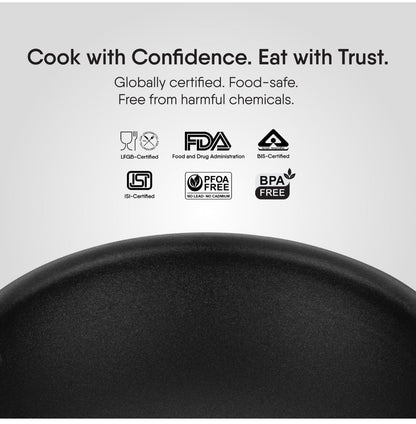 Stahl Artisan Schild Frypan Triply Stainless Steel + PEEK-Reinforced Non-Stick Fry Pan | Induction & Gas Compatible | with Glass Lid