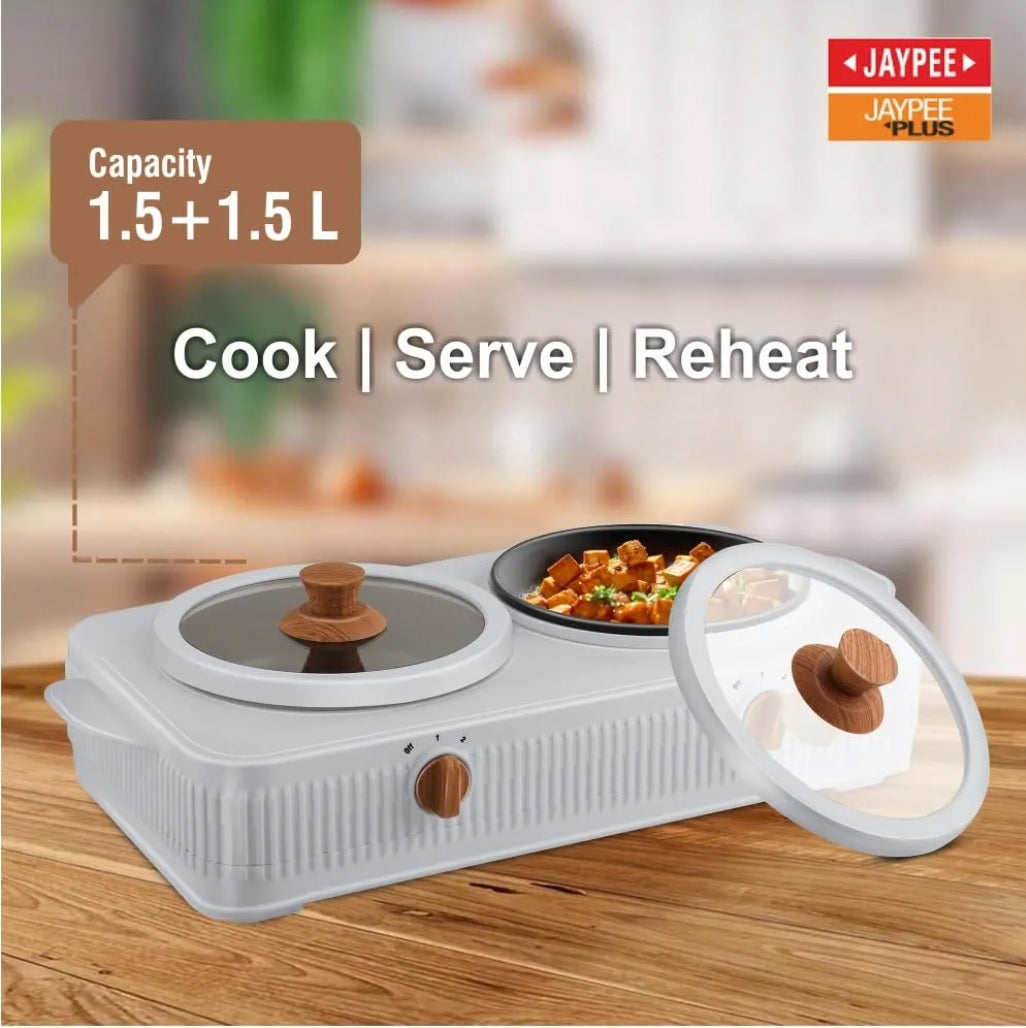 Jaypee Plus Electric CookSmart Casserole 3-in-1 for Reheating, Cooking &  Serving(1.5+1.5 Ltr)