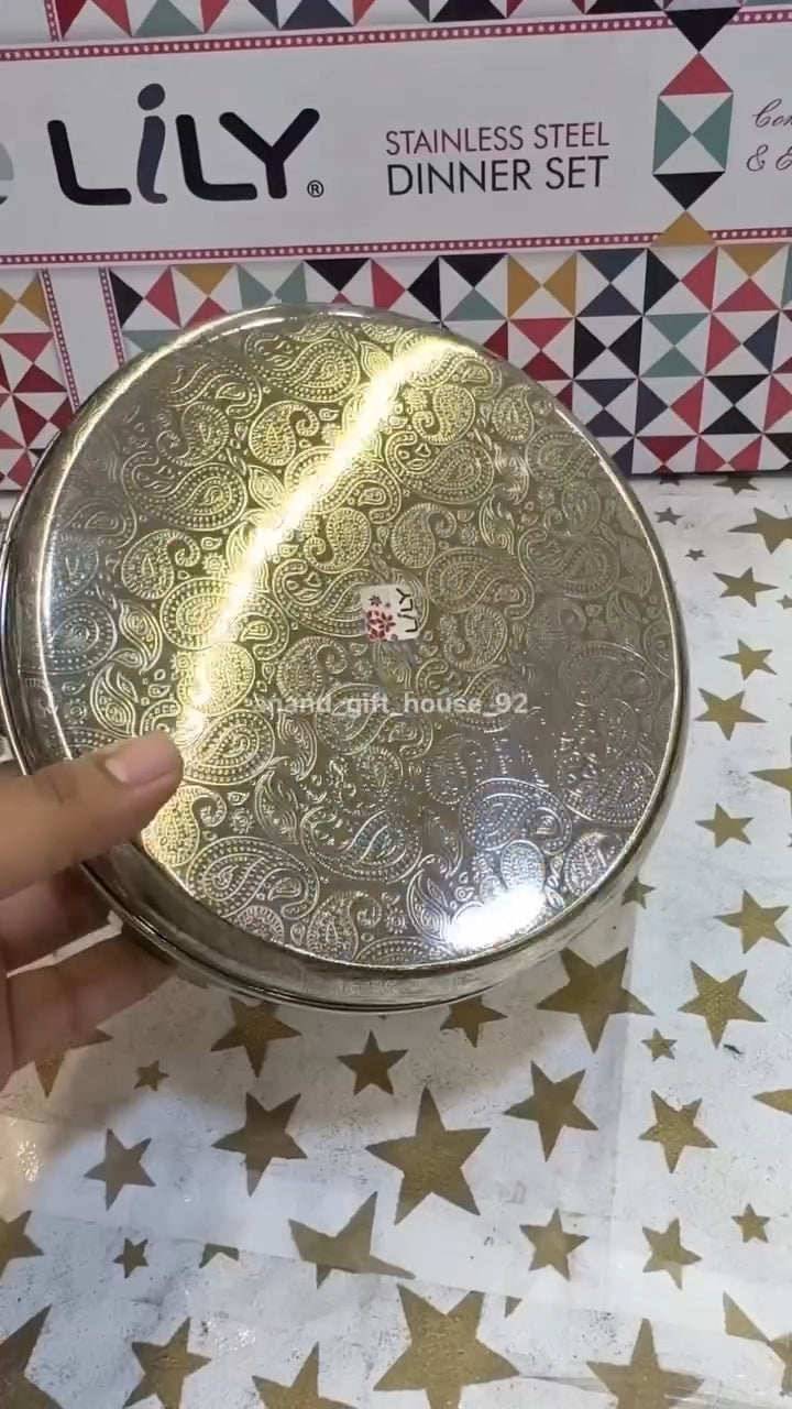 Lily etching 63pc steel Dinner set fully embroided