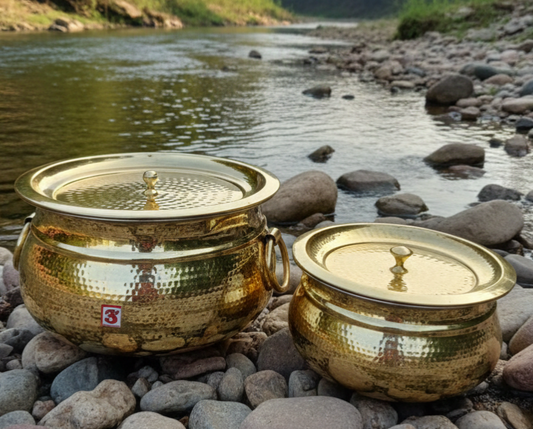 Pure Brass Mughlai Handi with Lid | Traditional cooking and serving
