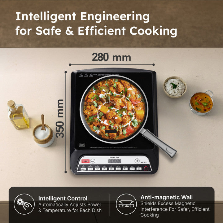 Prestige PIC 20 NEO Induction Cooktop 1600W|Indian Menu Options| Automatic Voltage Regulator| Timer with user pre-set