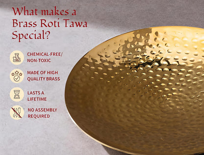 Brass Roti Tawa 26cm Non-Toxic | Teflon Free | for Rotis with Brass Handle