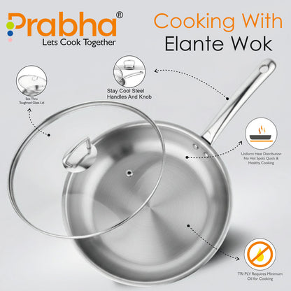 Prabha Elante Triply Wok With Glass Lid
