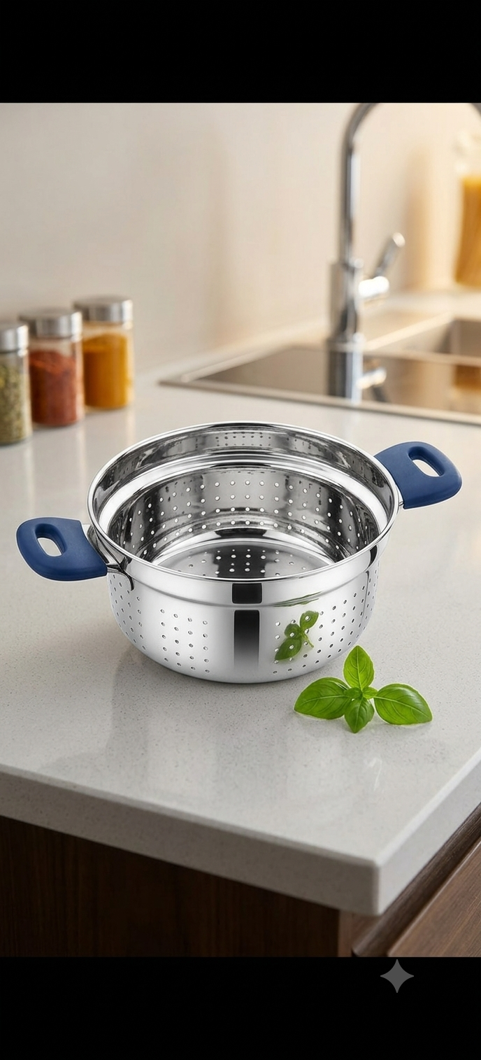 Prabha All-in-One Stainless Steel Multi-Cooker, Rice Cooker, Steamer & Idli Maker Set with Triply Bottom & Heat-Resistant Handles