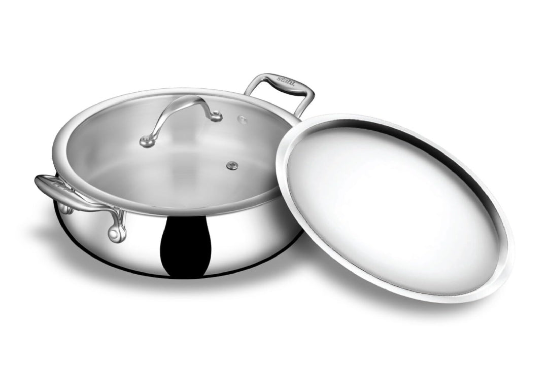 Stahl Triply Stainless Steel Biryani Handi with Dual lid, Steel Lid for Dum & Glass Lid for Serving