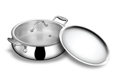 Stahl Triply Stainless Steel Biryani Handi with Dual lid, Steel Lid for Dum & Glass Lid for Serving