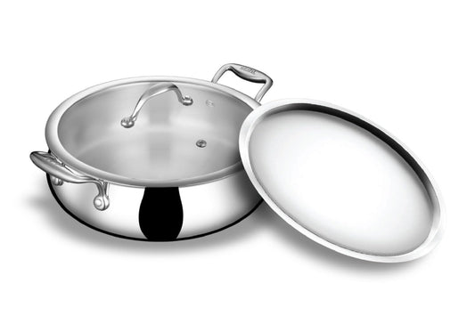 Stahl Triply Stainless Steel Biryani Handi with Dual lid, Steel Lid for Dum & Glass Lid for Serving