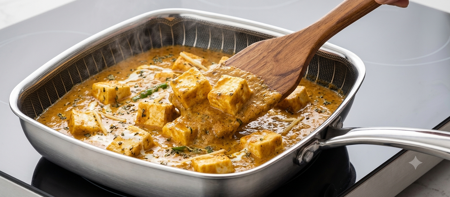 PRABHA Tri-Ply Stainless Steel Non-Stick Hexa Cube Square Fry Pan (24 cm, 2.2 L)