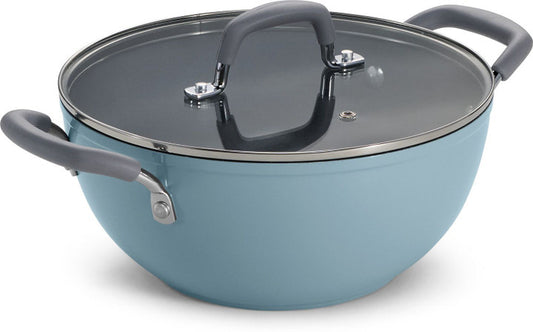 Tramontina Velo Forged with Ceramic Reinforced Interior Kadai | Silicone Grip Handles | Gas/Induction | Sea Blue