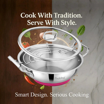 Prabha triply stainless kadai with oil drainer