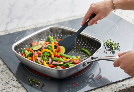 PRABHA Tri-Ply Stainless Steel Non-Stick Hexa Cube Square Fry Pan (24 cm, 2.2 L)