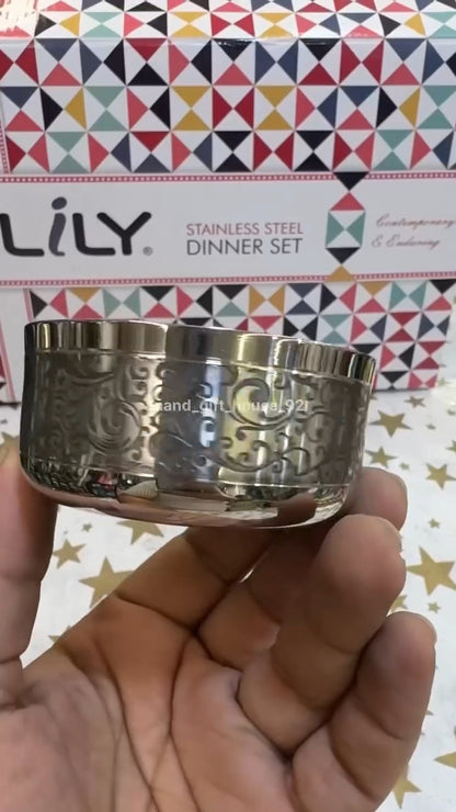 Lily etching 63pc steel Dinner set fully embroided